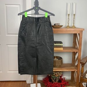 Vintage Real Leather Midi Pencil Skirt